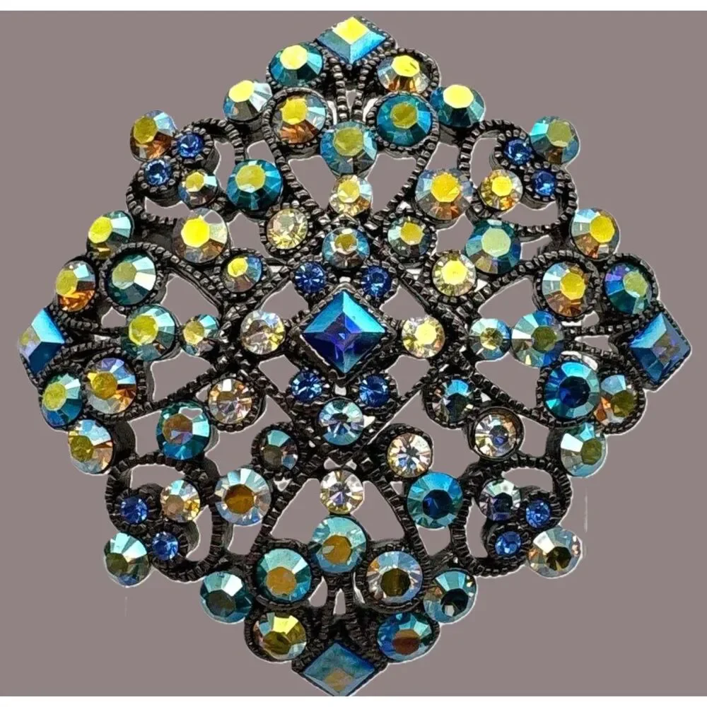 Joan Rivers Blue Rhinestone Brooch Earrings Set AB crystals classic collection